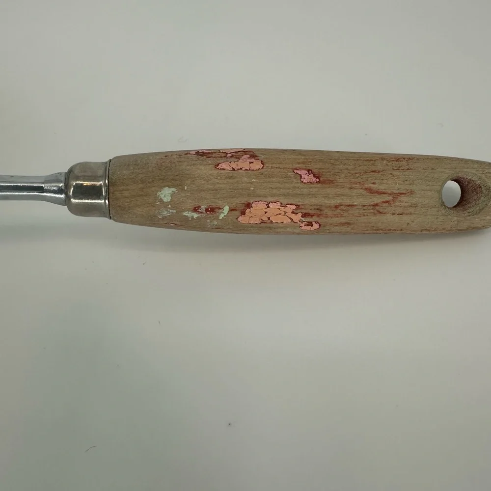 Vintage Ekco Slotted Spoon Approximately 12 inch Wooden Handle Chrome Plated